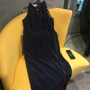 Sleeveless Jones of NY sapphire evening dress.
